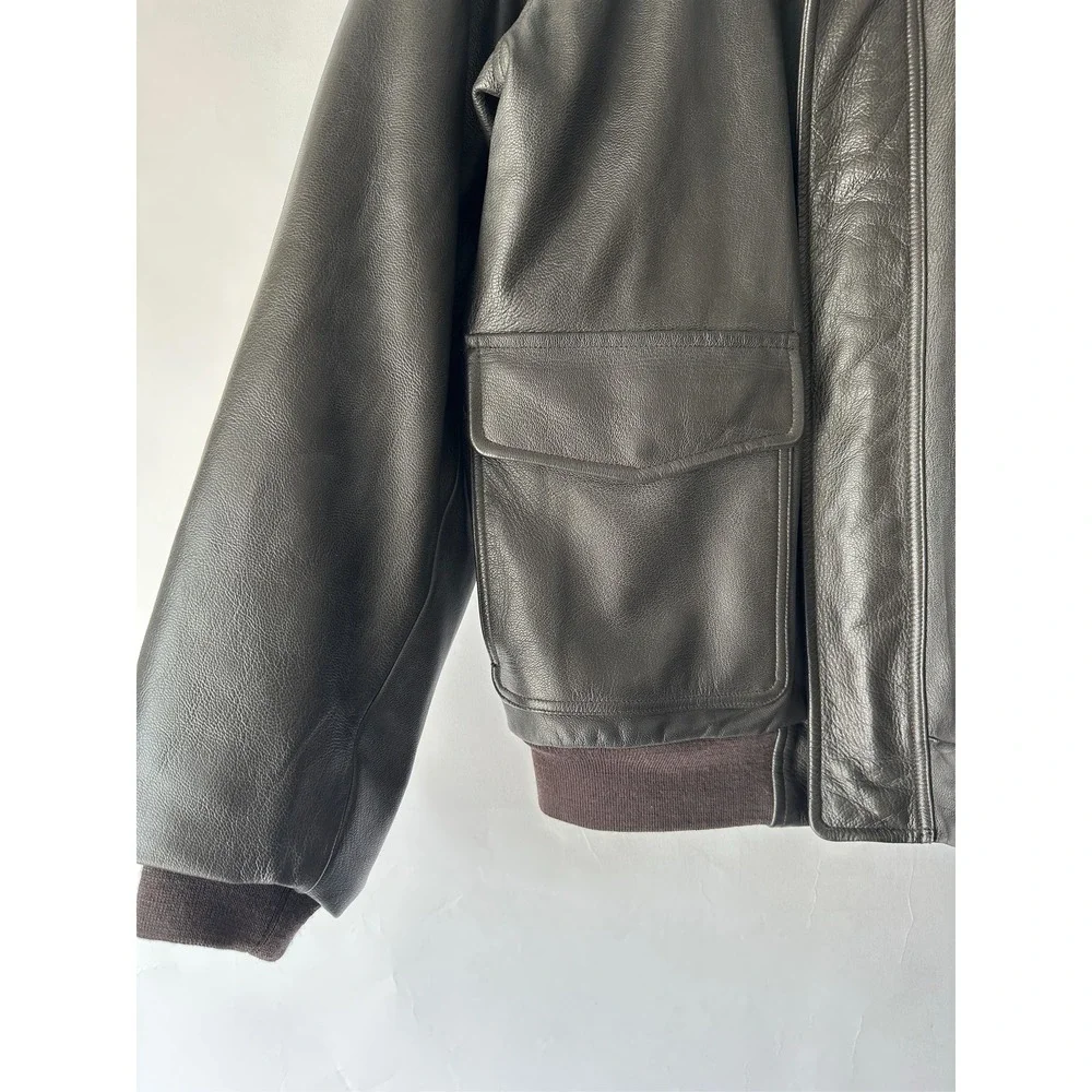LL Bean Mens Brown Goatskin Leather A-2 Bomber Flight Jacket Size L Tall